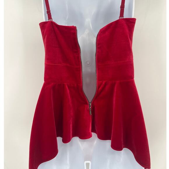Guess Velvet Bustier Top Sz S Red Holiday Peplum Holiday Y2K Glam Corset Party - Picture 7 of 11